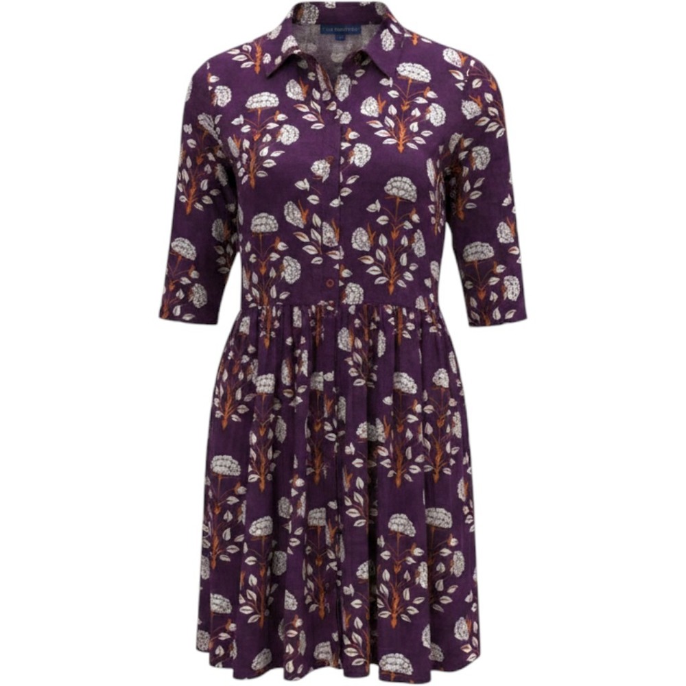 Ro's Garden Purple Floral Cotton Button Front Shirt Dress India Med Lined Boho